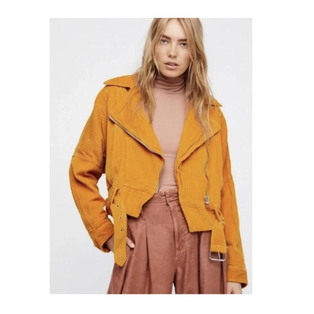 Free People Slouchy Dolman Moto Jacket in Caramel, Size Large